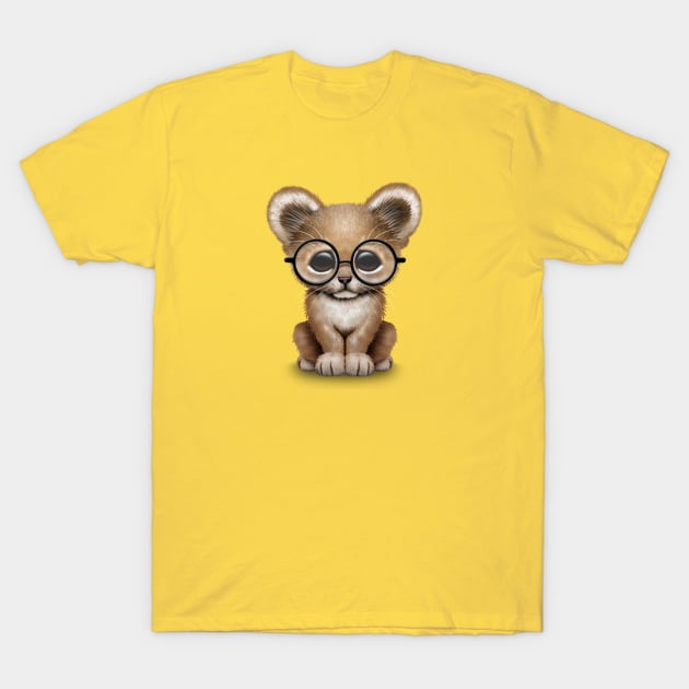 Cute Baby Lion Cub Wearing Glasses T-Shirt by jeffbartels
